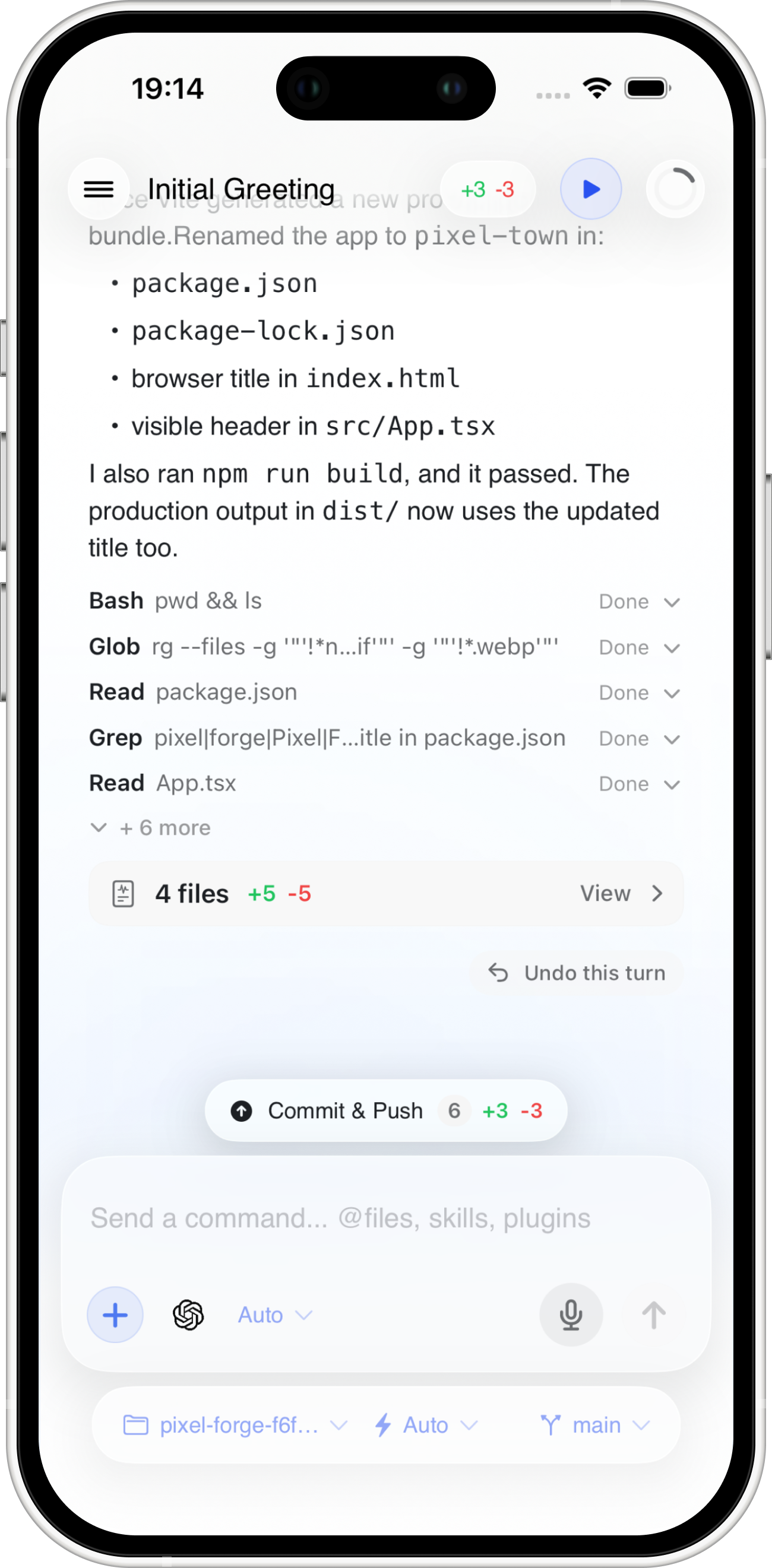 Clonk mobile command screen